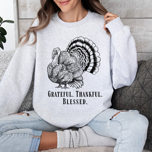 Grateful Thankful Blessed Turkey Sweatshirt