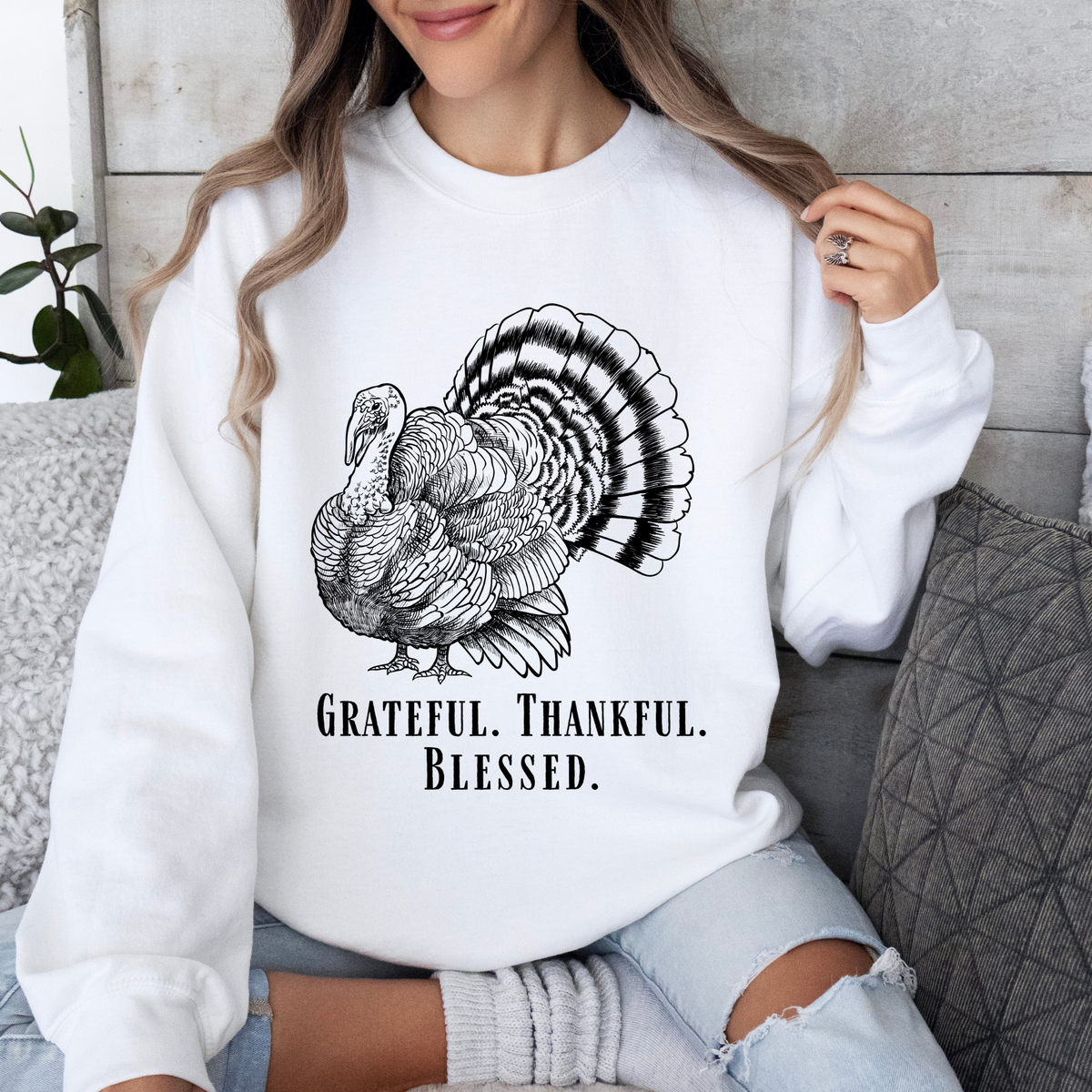 Grateful Thankful Blessed Turkey Sweatshirt