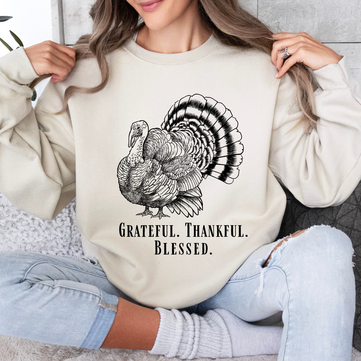 Grateful Thankful Blessed Turkey Sweatshirt