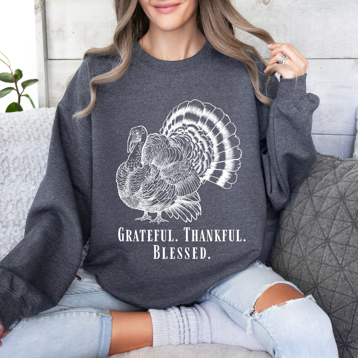 Grateful Thankful Blessed Turkey Sweatshirt