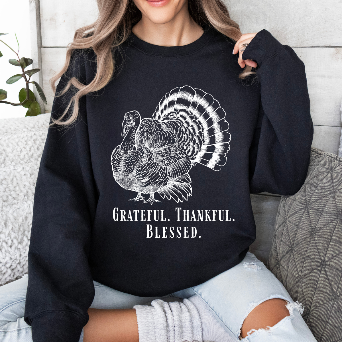 Grateful Thankful Blessed Turkey Sweatshirt