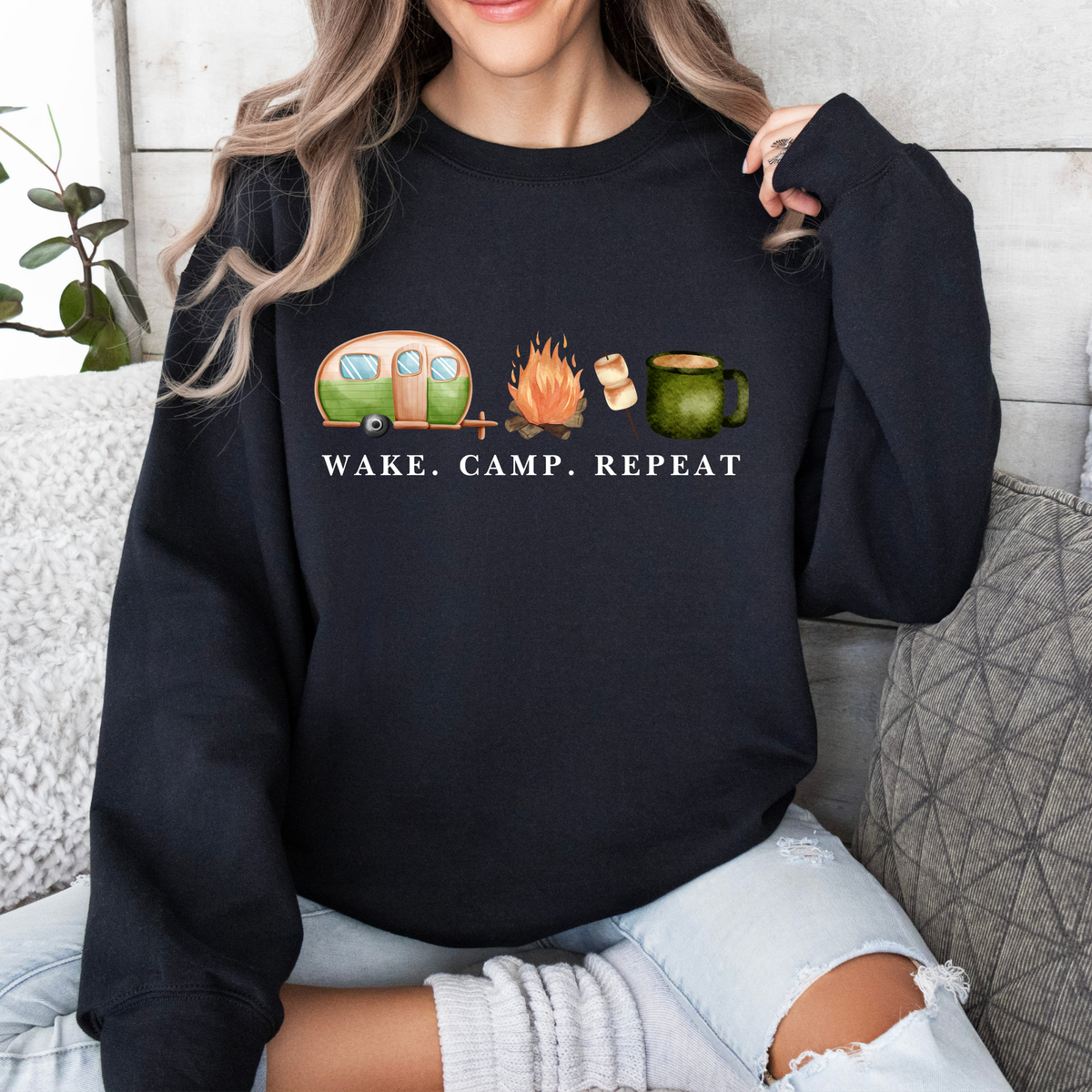 Wake. Camp. Repeat. Crewneck Sweatshirt