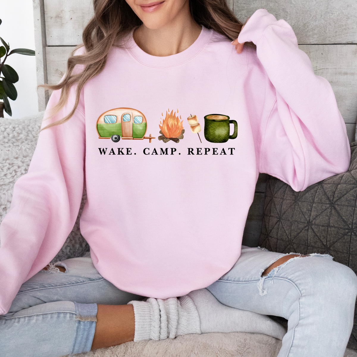 Wake. Camp. Repeat. Crewneck Sweatshirt