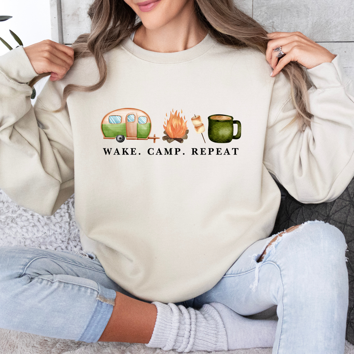 Wake. Camp. Repeat. Crewneck Sweatshirt