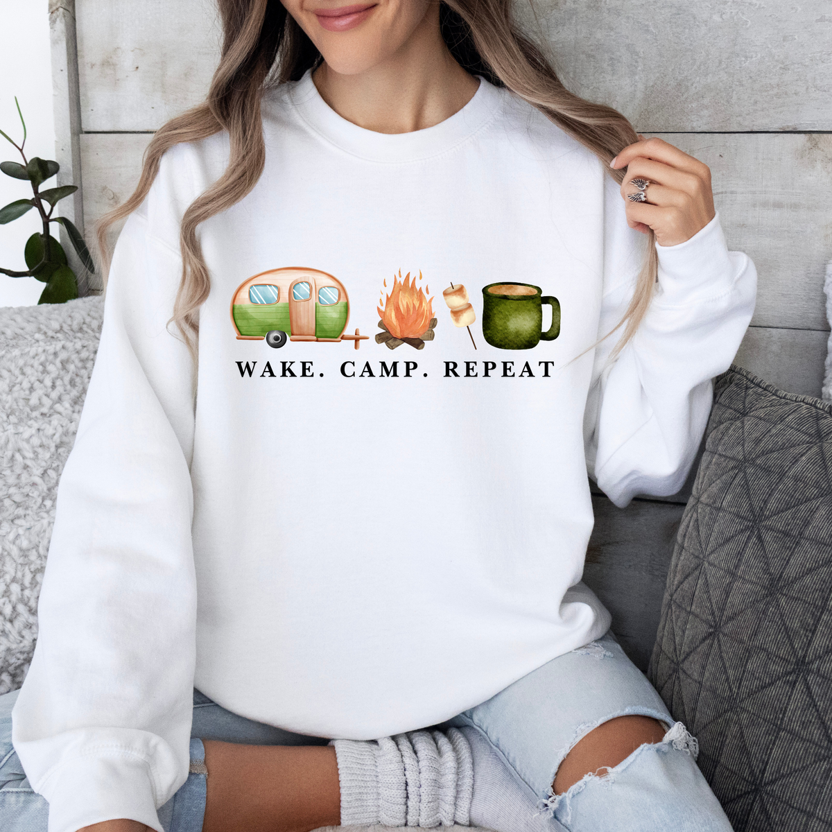 Wake. Camp. Repeat. Crewneck Sweatshirt
