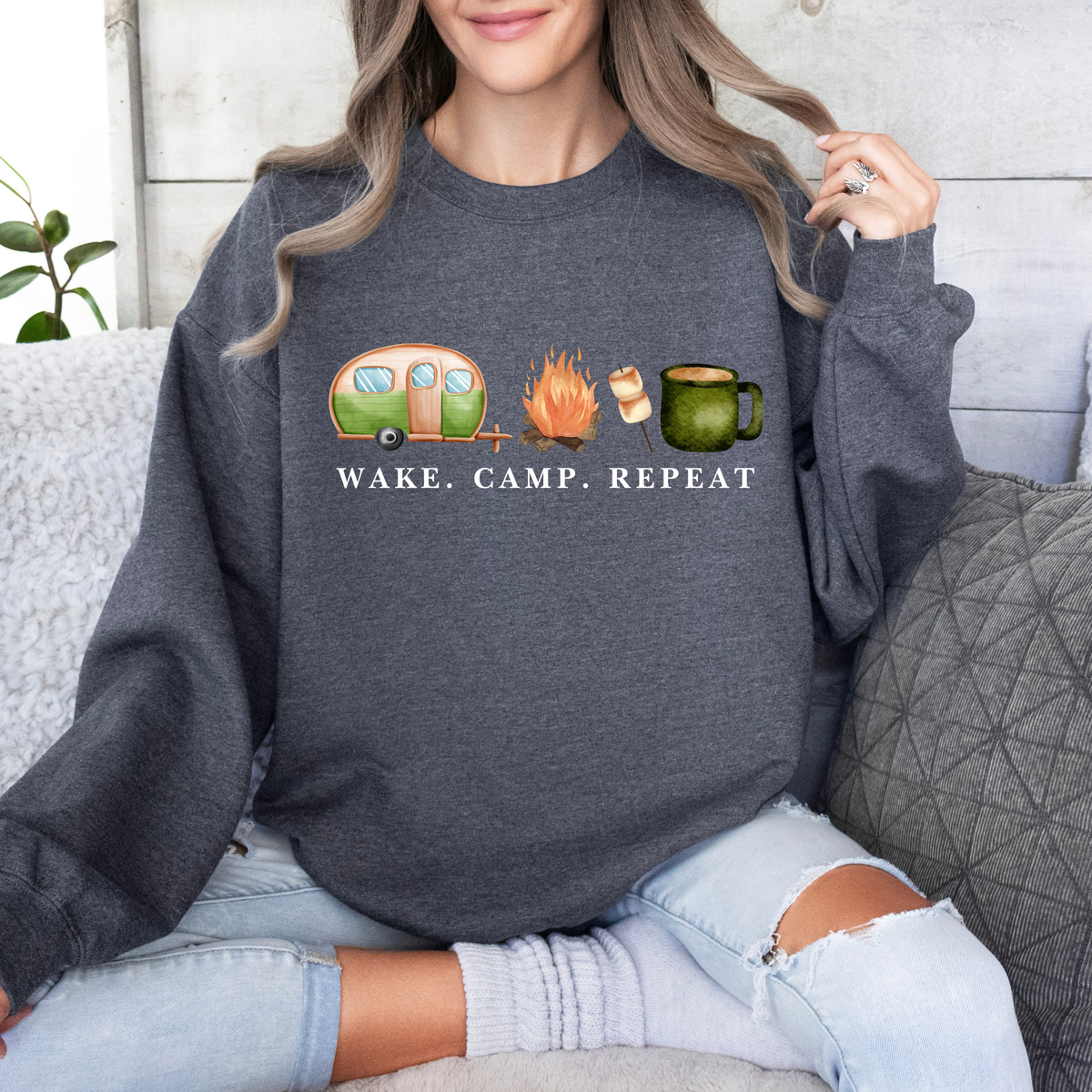 Wake. Camp. Repeat. Crewneck Sweatshirt
