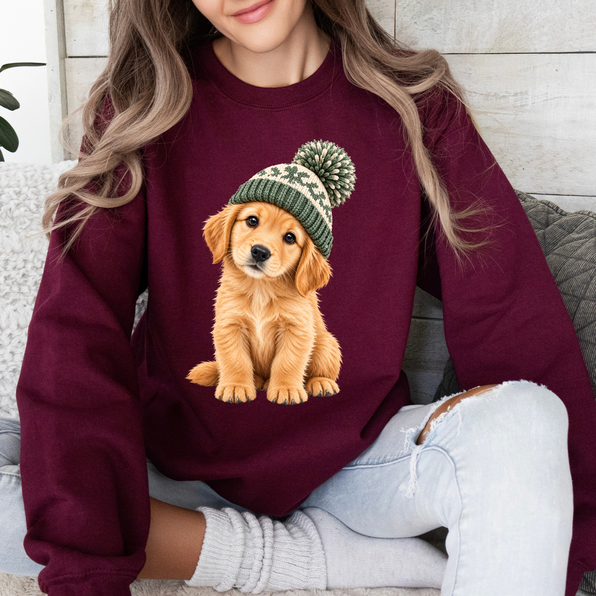 Cute Golden Retriever Winter Hat Sweatshirt