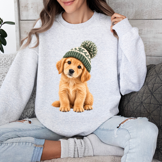 Cute Golden Retriever Winter Hat Sweatshirt